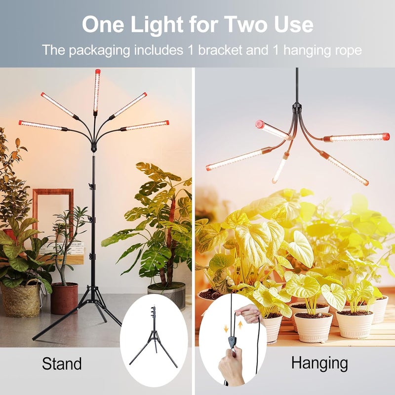 FECiDA Gamechanger! 45W 5Head Tripod Stand Tall Plant Light, 2025 Grow Lights for Indoor Plants with Stand for Bonsai Tree, Big Plants, Full Spectrum Growing Lamp 4,8,12 Hr Timer - Image 2